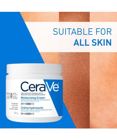 CeraVe Moisturizing Cream Daily Face Hands & Body Cream Moisturizer for Dry Skin With Hyaluronic Acid and Ceramides for Women and Men. Sensitive skin Oil-free Non-comedogenic Fragrance-Free 539 Grams 539 g (Pack of 1) Body Moisturizer - Buy Online on SooperMarket.com