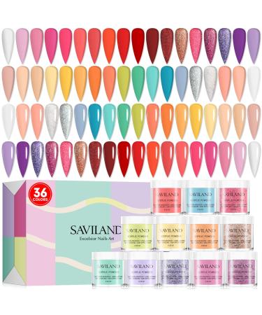 Saviland Nail Acrylic Powder Set - Glitter Acrylic Nail Powder Kit 36 Colors Professional Polymer Powder Nail Kit for Nail Extension 3D Manicure