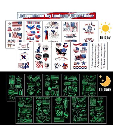 60 Sheets 4th of July Glow in the Dark Patriotic Temporary Tattoos with American Flag Design - Buy Online on SooperMarket.com