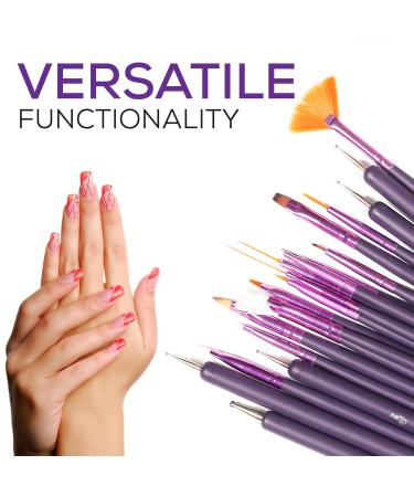 Glow 20-Part Nail Art Brush & Dotting Tool Set - Ideal for Beginners & Professionals - Affordable Wooden Handle Brushes in Purple - Buy Online on SooperMarket.com