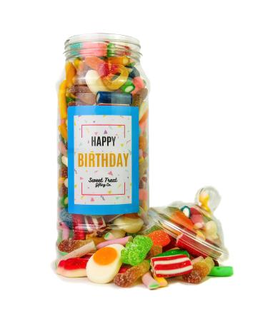 Happy Birthday Pick n Mix Sweet Jar Classic Retro Pick and Mix Jar 24cm x 9cm 650g Sweet Treat Gifting Co.