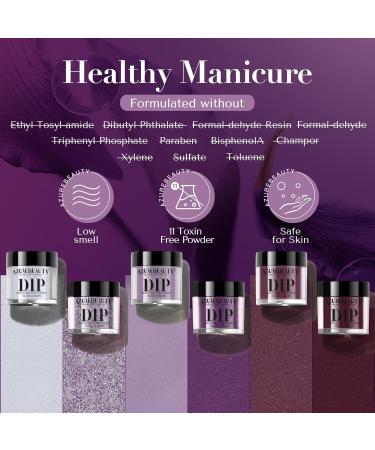 AZUREBEAUTY Dip Powder Nail Set - 6 Colors Fall Winter Purple Rose Red Glitter | DIY Salon Manicure Kit No Nail Lamp Needed - Buy Online on SooperMarket.com