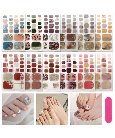 JSRQT 12 Sheets Toenail Polish Stickers Diamond Glitter Full Wrap Toe Nail Art Stickers Decals for Women Girls Self Adhesive Nail Stickers Manicure with Nail File Nail Stickers Strip for Feet DIY