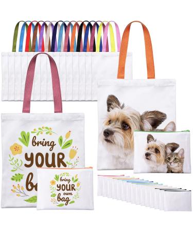 30 Pack Sublimation Blanks Tote bags MAFYE Reusable Grocery Bags DIY Heat Transfer Canvas Tote Bags Cosmetic Makeup Bags Shopping Bags with Customized Color for DIY Advertising Christmas Craft Gift