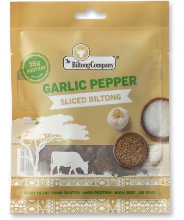Garlic Pepper Sliced Biltong 5 x 50g (250g) Natural Spicy Beef Biltong by The Biltong Company High in Protein & Keto Diet-Approved Lean Biltong Spiced Meat Snack Like Jerky Garlic Pepper 50 g (Pack of 5) - Buy Online on SooperMarket.com