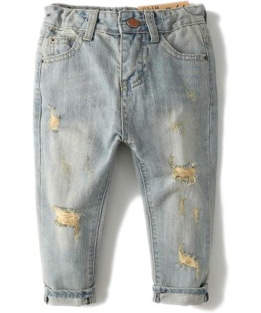 KIDSCOOL SPACE Baby Slim Jeans | Elastic Band | Ripped Denim Pants | Light Blue - Buy Online on SooperMarket.com
