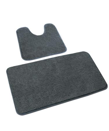 Rururug bathroom carpet set 2 parts soft microfiber bathroom mat and toilet front with an neckline non -slip bathing mat washable bathroom raid set gray 50x80+50x40 cm 50 x 80 x 40 cm gray