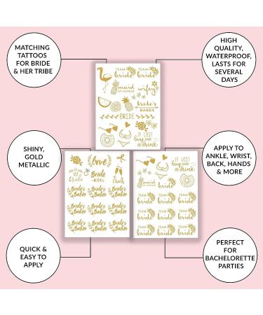 Bride to Be Bachelorette Party Tattoos - 50 Gold Metallic Designs - Team Bride Cheers Wifey Hot Bride - Waterproof & Non-toxic - Buy Online on SooperMarket.com