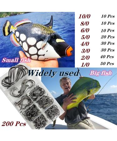 200Pcs DAMIDEL Octopus Fishing Hooks | Forged Steel | Barbed Design | Off-Set Point | Closed Eye | Mixed Sizes 10/0 to 1/0 - Buy Online on SooperMarket.com