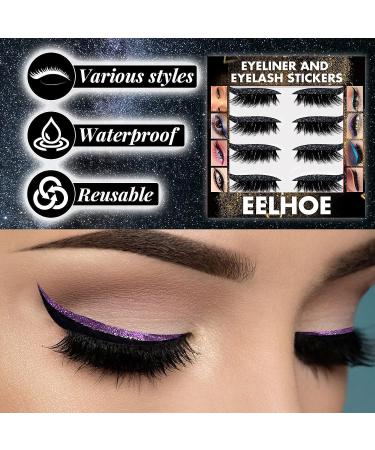 4 Pairs Self-Adhesive Glitter False Eyelashes with Eyeliner Stickers Reusable & Waterproof Black Eye Makeup Set - Buy Online on SooperMarket.com