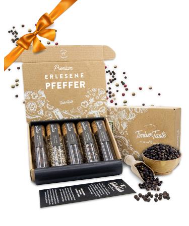 Timber Taste Pfeffer gift set for women & men - 5 exquisite pepper from all over the world as a special gift for adults & pepper lovers - pepper set of enjoyment package - Gift for birthday fine pepper set - gift set