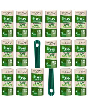 Today - lint roll 95% recycled - 16 roles (24 leaves) + 2 handles made of post -consumer plastic.Adhesive-animal hair remover cats and dogs.Classic lint brush