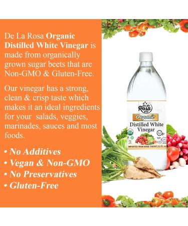 De La Rosa Organic Distilled White Vinegar 32oz - Raw & Unfiltered | Vegan, Gluten-Free, Kosher | Perfect for Salads, Dressings, Marinades | 32 Fl Oz - Buy Online on SooperMarket.com