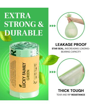Lucky Family Green Compost Bags for Kitchen Countertop Bin 1.3 up to 1.6 Gallon - 100% Compostable Food Waste Trash Repurpose - Perfect Biodegradable Organic Eco Friendly - 50 Bags per Roll 50 Count (Pack of 1) - Buy Online on SooperMarket.com