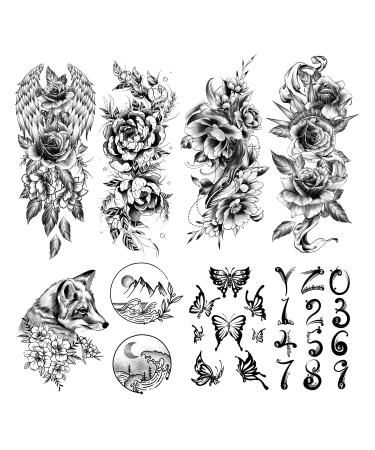 Cerlaza Temporary Tattoos Adult Long Lasting  Fake Tattoos for Women Sexy  Mixed Collection Large Flowers Waterproof Tattoo Stickers - 10 Sheets