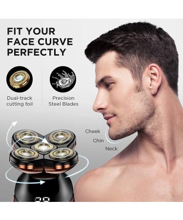 Electric Bald Head Razor for Men - 4 in 1 Grooming Kit with LED Display, Cordless Rotary Shaver - Wet/Dry, USB Rechargeable - Rose Gold - Buy Online on SooperMarket.com
