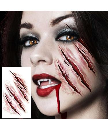 EGMBGM 128+ PCS Halloween Fake Stitches Temporary Tattoos Kit | 3D Zombie Makeup for Adults & Kids | Scary Chucky Scars & Blood Face Stickers - Buy Online on SooperMarket.com