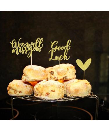 Arthsdite 24Pcs We Will Miss You Cupcake Toppers Glitter Red Love Heart Good Luck Cupcake Picks Retirement Theme Going Away Party Cake Decorations - Gold Glitter Gold Cupcake Toppers - Buy Online on SooperMarket.com