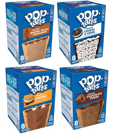 Pop Tarts Variety, Brown Sugar Cinnamon, Cookies & Creme, Smores, and Chocolate Fudge, 13.5 Ounce (Pack of 4) - with Two MYD Lollipops