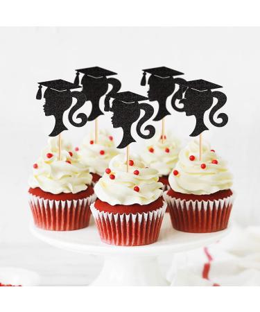 Cyodoos 24pcs 2024 Girl Graduation Theme Black Cupcake Toppers Girl Graduate Silhouette Cupcake Picks 2024 Students Graduation Theme Party Cake Decorations Supplies Graduation2 - Buy Online on SooperMarket.com