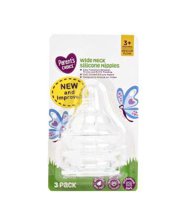 Parent's Choice Wide Neck Silicone Nipples  3+ Months  3 Pack  3 Count (Pack of 1) (PC Wide Neck Silicone Nipples 3+ Mo)