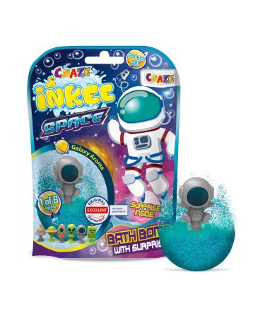 Inkee Space |Children bomb with surprise space figures with suction cup bathing ball 80g green & blue 1 piece (1 Pack) 1x Space