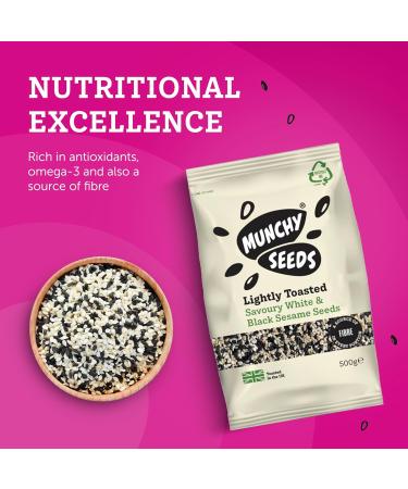 Mixed Black & White Savory Toasted Sesame Seeds by Munchy Seeds - Perfect Vegan Snack Protein-Rich Ideal for Salads & Sushi Nutrient-Dense 500g Mixed Sesame Seeds - Buy Online on SooperMarket.com