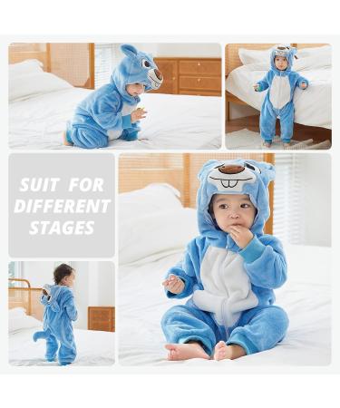 COOKY.D Baby Hooded Rompers | Winter Flannel Jumpsuit Pajamas 3-6 Months Blue - Buy Online on SooperMarket.com