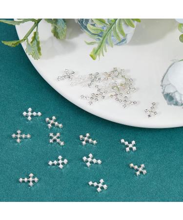 30Pcs Silver Pearl Cross Nail Charms - Antique Style Rhinestones for Women's DIY Nail Art - Buy Online on SooperMarket.com