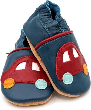 Dotty Fish Soft Leather Baby Shoes | Toddler Boys Non-Slip Suede Soles | Navy Cars | 0-6 Months to 4-5 Years - Buy Online on SooperMarket.com