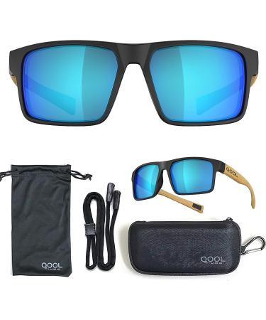 QOOL TIMES Rectangle Polarized Fishing Sunglasses for Men and Women - Wood/White Blue Mirror - Buy Online on SooperMarket.com