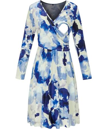 OUGES Womens V-Neck Maternity Nursing Dress with Pockets - XL Long Sleeve Floral Casual Wear - Buy Online on SooperMarket.com
