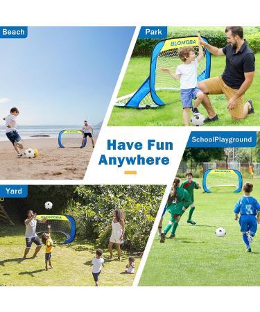 Folding Pop Up Soccer Goals Set 2 Pack - Portable Nets with Carrying Bag for Kids Indoor & Outdoor Games - Yellow & Blue - Buy Online on SooperMarket.com
