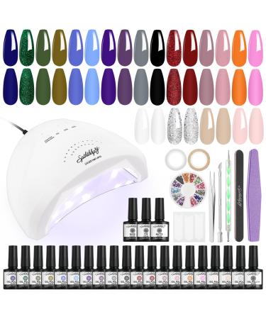 SPTHTHHPY Gel Nail Polish Starter Kit 20 Colours Soak Off Gel Nail Polish Set with 48W Nail Lamp Glossy & Matte Top and Base Coat Manicure Tools for Beginner