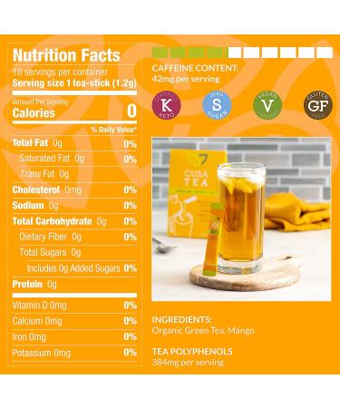 Cusa Mango Green Tea | Organic Instant Tea with Real Fruit & Spices | No Sugar Added | 10 Servings | Hot or Iced Tea Drink Mix Packets - Buy Online on SooperMarket.com