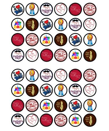 48 PRECUT Fathers Day Edible Mini Cupcake Toppers - Premium Thickness SWEETENED VANILLA - wafer card disc cake decorations