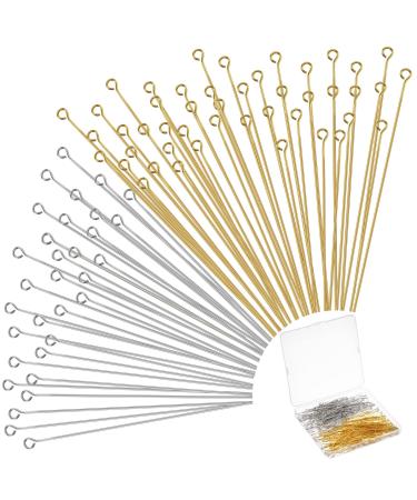 500 Pieces Eye Pins 50 mm Jewelry Making Pin Heads Eye Jewelry Head Pins for Jewelry Making DIY Ball Head Pins for Craft Earring Bracelet Jewelry Making Accessories Supplies (Gold  Silver) Gold Silver