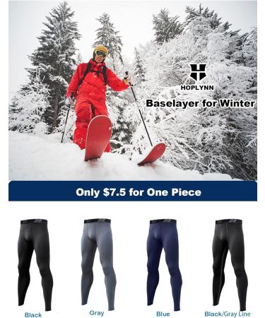 HOPLYNN Men's Winter Compression Pants 4 Pack - Running Baselayer Tights for Workout, Sports, Yoga - Black, Grey, Blue - Large - Buy Online on SooperMarket.com