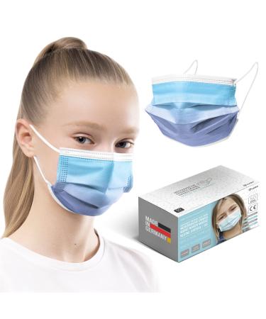 HARD 50 pieces Disposable Face Masks | Made in Germany | Type IIR & CE certified | Breathable Triple Layer - Filtration 99 78% | Elastic Earloops | Mouth Cover - SMALL SIZE - Rainbow Turquoise 50 pieces small size (14 5 cm x 9 5 cm) Rainbow Turquoise