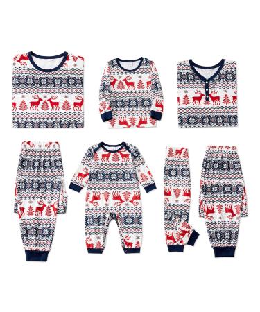 PATPAT Family Christmas Pjs Matching Sets Reindeer and Snowflake Patterned Sleepwear Xmas PJS Set for Couples and Kids Baby 9-12 Months Bluewhite