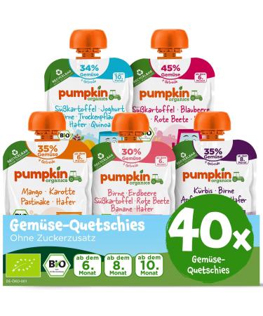 Pumpkin Organics 40s Pack Querbeet Bio Vegetables Quetschies - Quetschie without added sugar - baby food for babies from the 10th month - vegetarian (40x100g) 40 by pack