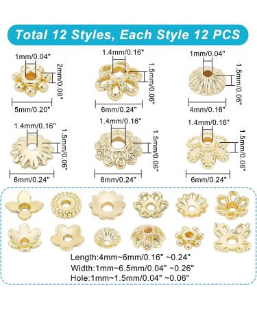 PandaHall 144pcs 24K Gold Plated Flower Bead Caps - 12 Styles Brass End Caps for DIY Jewelry Crafts - Buy Online on SooperMarket.com