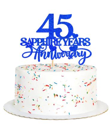 Cyodoos 1 Pcs 45th Sapphire Years Anniversary Cake Toppers 45th Sapphire Years Anniversary Heart Cake Decoration Celebration Party Supplies Birthday Party Decoration blue