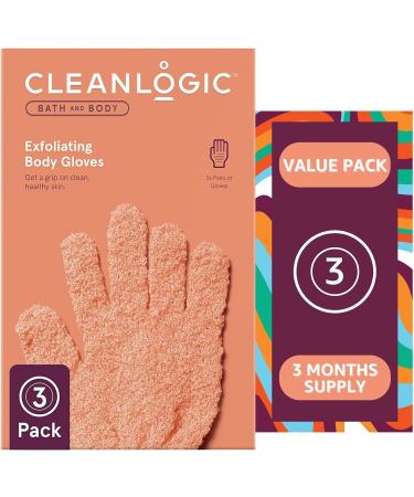 Cleanlogic Exfoliating Gloves - Reusable Body Exfoliator for Smooth, Clean Skin - Boost Circulation and Lymphatic Drainage - 3 Pairs - Buy Online on SooperMarket.com
