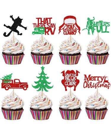 Red Merry Christmas Cupcake Toppers Funny Christmas Cupcake Toppers for Funny Christmas Party Decorations