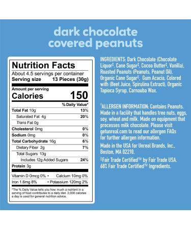 UNREAL Dark Chocolate Peanut Gems - Vegan, Fair Trade, Non-GMO - Gluten Free, No Sugar Alcohols, Pack of 6 (5oz Each) - Buy Online on SooperMarket.com