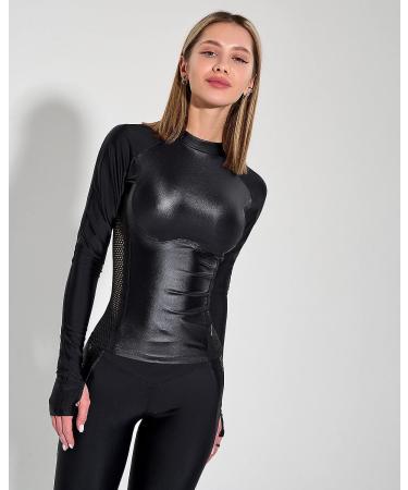Bona Fide Women's Compression Crop Top - Long/Short Sleeve Gym Workout Shirt for Running - Black Skin Large - Buy Online on SooperMarket.com