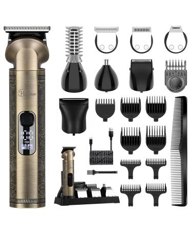 Hatteker Beard Trimmer Kit Professional Hair Clipper Zero Gapped T-Blade Trimmer Electric Razor Shaver for Nose Ear Body Face Mustache Trimmer for Men Cordless Grooming Kit Waterproof 8 in 1