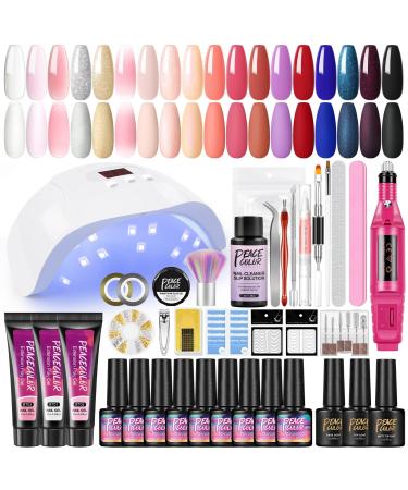 PEACECOLOR Gel Nail Kits Full Set for Beginners 15 PCS Nail Polish with 36W Lamp Kit Nail Gel Builder 10ML with Nail File Machine Basic Gel Extensions Nail Art Design Kit