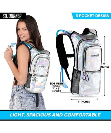 Sojourner Hydration Pack - 2L Hydration Backpack for Festivals, Raves, Hiking, Running - Silver Holographic - Buy Online on SooperMarket.com